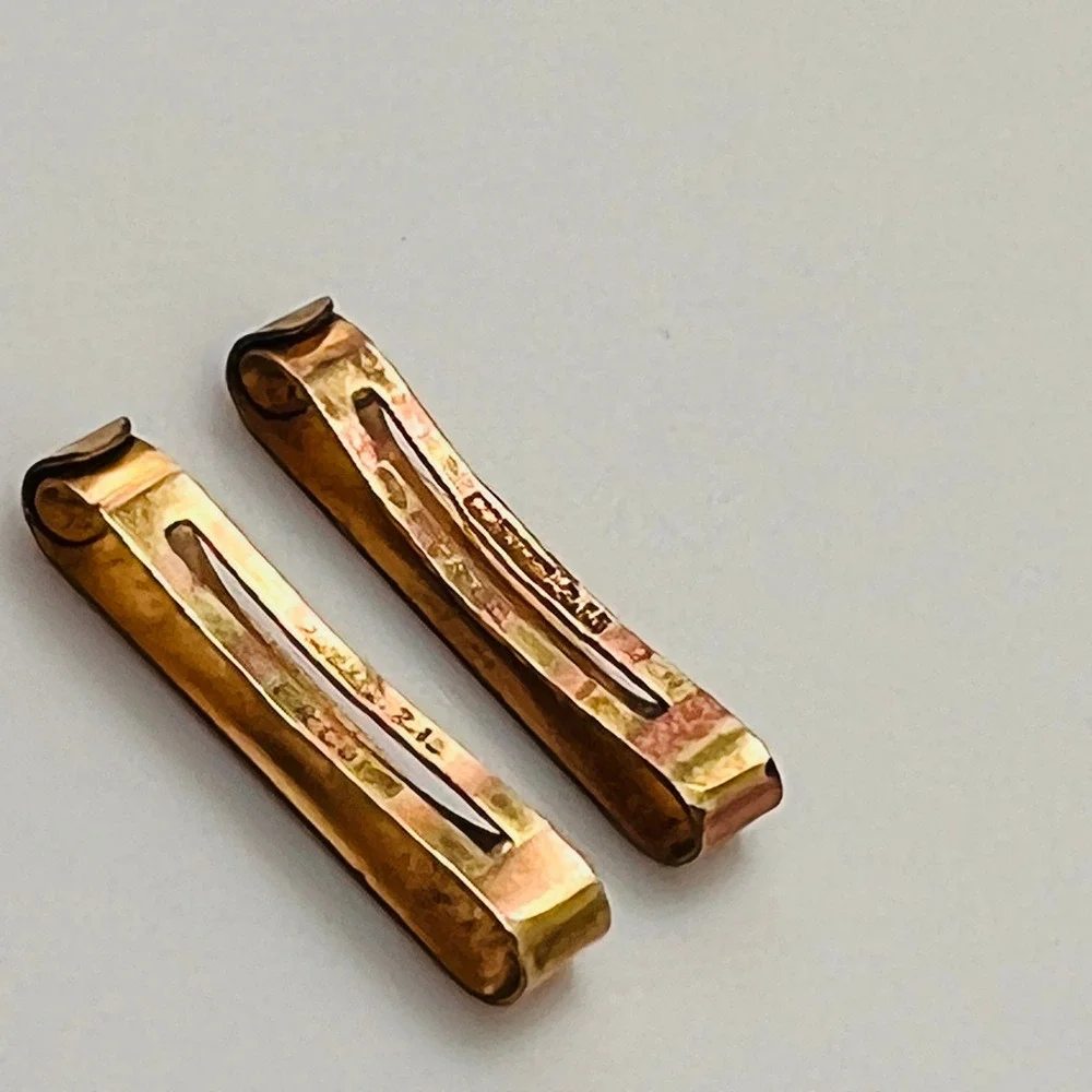 Antique F & Co Engraved Collar Clips Gold Tone Pat 1915 Set 2 Edwardian